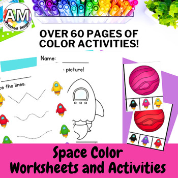 Preview of Space Color Worksheets - outer space preschool color practice