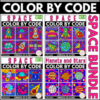 Preview of Space Color by Code Clipart Bundle Outer Space Template
