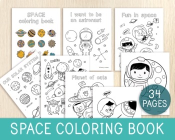 Preview of Space Coloring Pages, 34 Sheets, Outer Space, Astronauts, Aliens, UFO, Planets