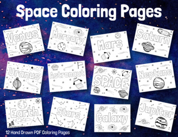 Preview of Space Coloring Pages, Galaxy, Planets, Stars