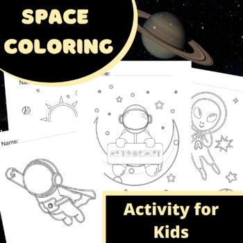 Preview of Space Coloring Sheets for Kids Illustrations of Planets, Astronauts