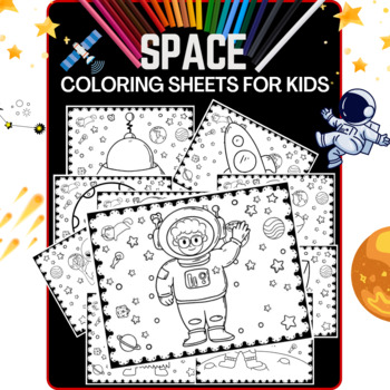 Preview of Space Coloring Sheets for Kids |  Planets, Rockets, Astronauts | Stress Relief