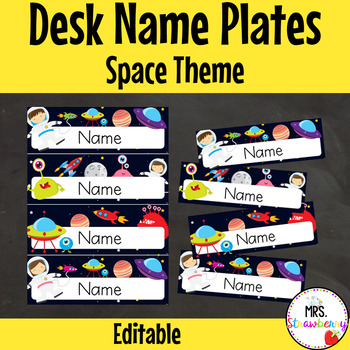 Preview of Space Desk Name Plate Labels EDITABLE