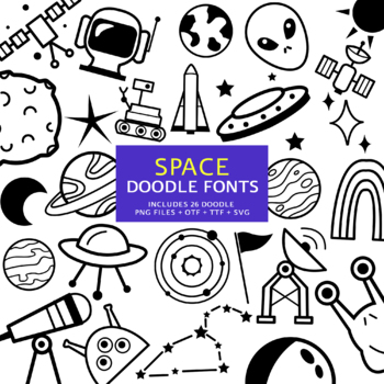 Preview of Space Doodle Fonts, Instant File otf, ttf Font Download, Digital Font Bundle