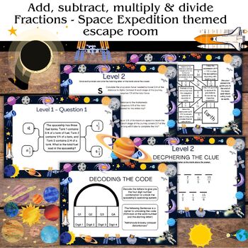 Preview of Space Expedition themed esape room - Add, subtract, multiply & divide Fractions