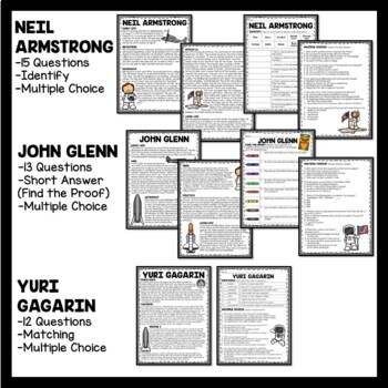 Space Exploration Reading Comprehension Worksheet Bundle Astronauts NASA