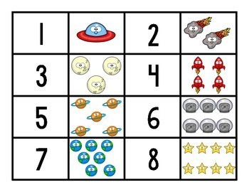 space face number matching game for preschool prek and kindergarten