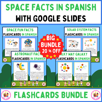 Preview of Space Facts In Spanish Flashcards Bundle. Printable Posters w/ Google Slides