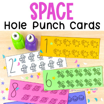 Preview of Space Hole Punch Activities, Outer Space Theme Fine Motor Task Box Cards