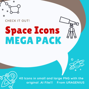 Space Icons Mega Pack 40 Images with Transparent Background by URAGenius