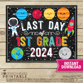 Preview of Space Last Day of 1st Grade Sign Rocket First Grade Boy End of School Year 2024