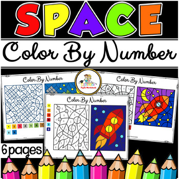 Preview of Space Math Color By Number Activities - Space Theme Morning Work Coloring Sheets