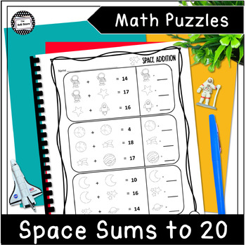 Preview of Space Math Logic Picture Puzzles Addition Sums to 20