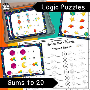 Preview of Space Math Logic Puzzle Enrichment Activity Addition Sums to 20