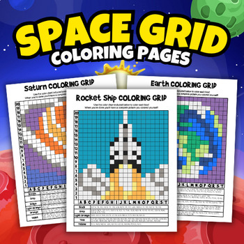 Preview of Space Mystery Pictures Grid Coloring Pages for Kids