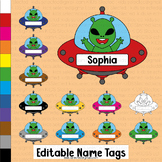 Space Name Tags Editable Rainbow UFO Student Desk Labels B