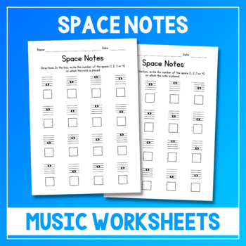 Preview of Space Notes Music Worksheets - Musical Note Reading Activities - No Prep