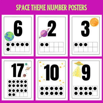 Preview of Space Number Posters 1-20 with Stars Planets and the Moon Classroom Decor