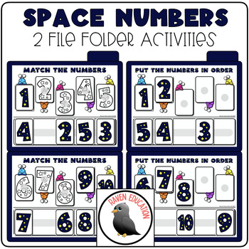 Preview of Space Numbers 1-10 File Folder Activities (Matching Numbers / Number Order)