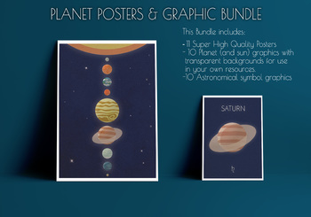 Preview of Space Planet Posters - Vintage Retro Style PLUS Clipart graphics!