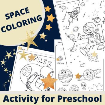 Preview of Space Planets Fun Coloring Pages & Printable Sheets for Preschool