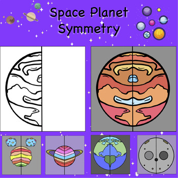 Preview of Space Planets Lines of Symmetry Drawing Activity - End of Year/Summer Math Art