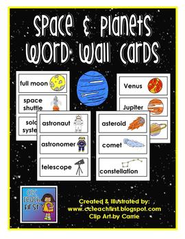 Preview of Space & Planets Word Wall Pocket Chart Cards