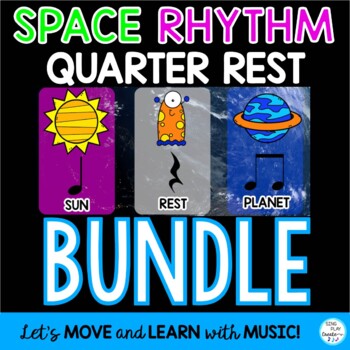 Preview of Rhythm Activities Bundle: {Quarter Rest, Quarter & Eighth Notes} Space Aliens