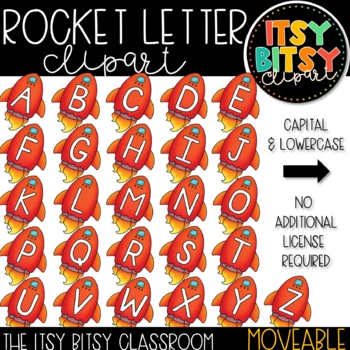 Preview of Space Rocket Clipart Moveable Capital and Lowercase Space Letter Images