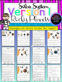Preview of Rocky Planets Unit Adapted Passages & Comprehension w/ Picture Text (SPED)