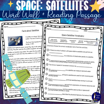Preview of Space: Satellites Word Wall Vocabulary and Reading Passage