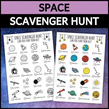 Preview of Space Scavenger Hunt For Kids, Planetarium Galaxy Treasure Hunt Activity