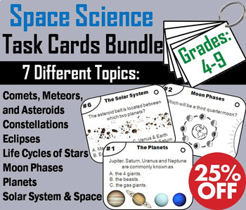 Preview of Astronomy Task Cards Activities: Moon Phases, Eclipses, Solar System Planets etc