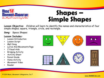 Preview of Space Shapes Song with Lesson Materials -- Simple Shapes
