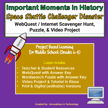 Preview of Space Shuttle Challenger Disaster WebQuest, Puzzle & Project | Distance Learning