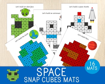 Preview of Space Snap Cubes Mats, Connecting Cubes Task Cards, Fine Motor Skills, Universe