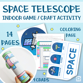 Preview of Space Telescope Craft and Game Activity Set with Flashcards and Coloring Page