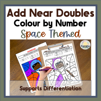 Preview of Space Theme Adding Near Doubles Color-by-Number Coloring Sheets for Math Station