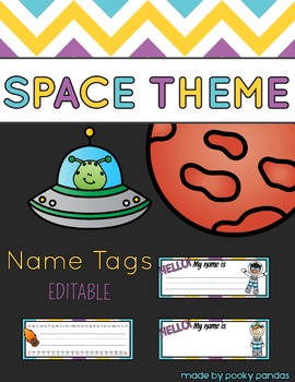 space theme editable name tags classroom decor by pooky pandas