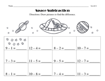 Space Theme - Leveled Subtraction Worksheets by Ren Harrison | TpT