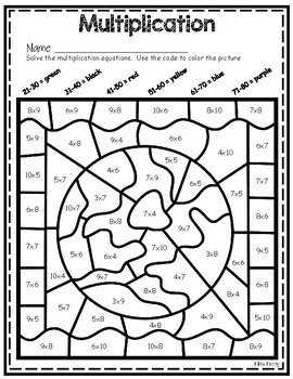 Space Theme: Multiplication Color By Number by Kiki's Kubby | TpT