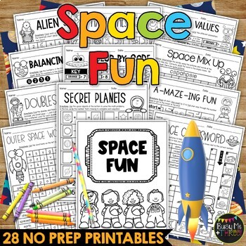Preview of Space Theme No Prep Fun Worksheets Word Search Crossword Puzzles Outerspace