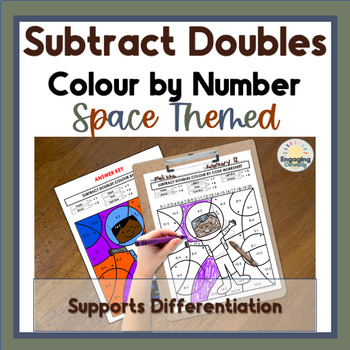 Preview of Space Theme Subtracting Doubles Color-by-Number Coloring Pages for Math Centers