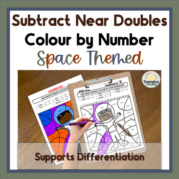 Preview of Space Theme Subtracting Near Doubles Color-by-Number Coloring Pages for Math
