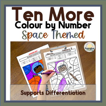 Preview of Space Theme Ten More Color-by-Number Coloring Sheets for Math with Answer Keys