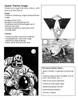 Preview of Space Themed Art Handout -High School or Middle Years Art Drawing