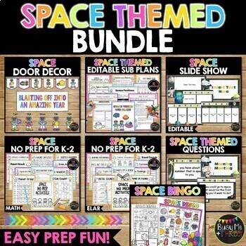 Preview of Space Themed BUNDLE | Bingo | No Prep Worksheets | Bulletin Board | Fun