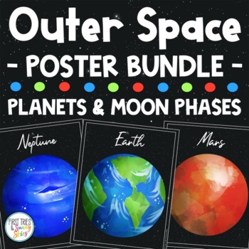 Preview of Space Themed Classroom Posters - Moon Phases and Solar System BUNDLE