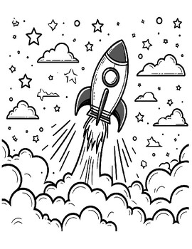 Preview of Space-Themed Printable Coloring Worksheets | 4 Pages