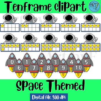 Preview of Space Themed Ten frame template, Space Themed Ten frame clipart